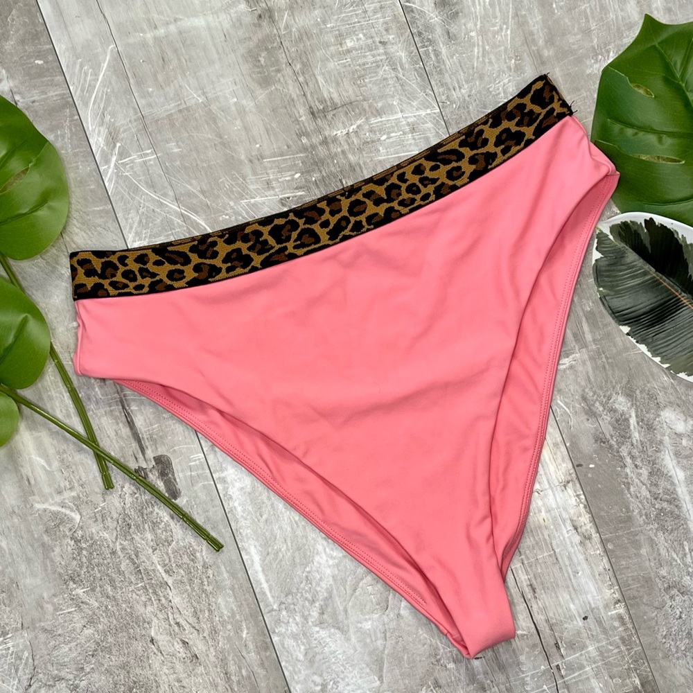 Tularosa Swim Otto High Waist Bikini Bottom Coral & Leopard - Medium